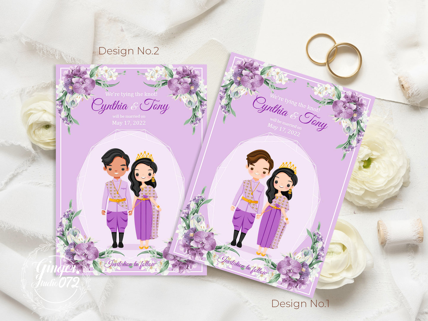 Cute Asian, Khmer, Lao, Thai Wedding invitation, E-Invite template #sewc220403
