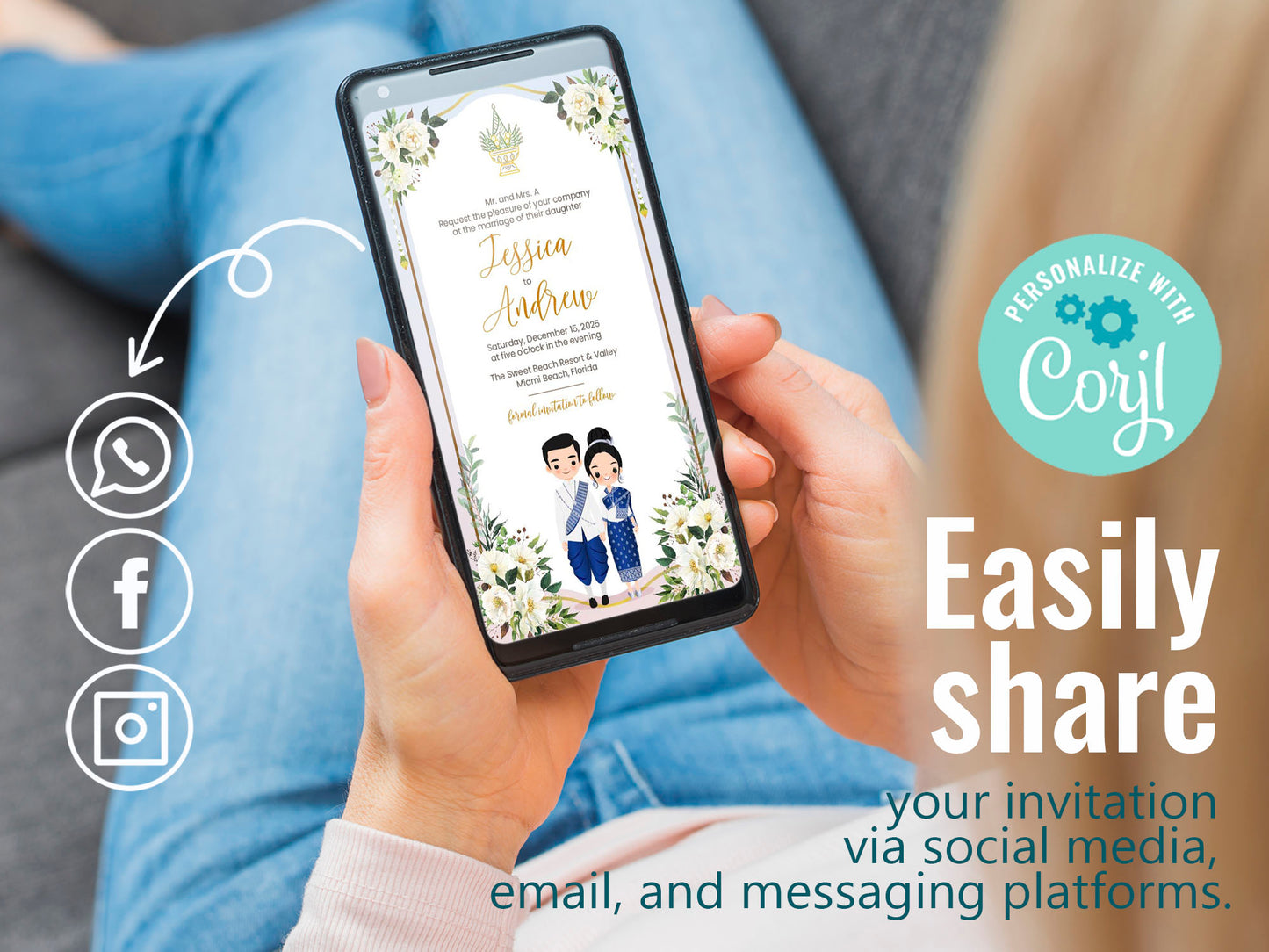 Cute Asian, Khmer, Lao, Thai Wedding invitation, E-Invite template #sewc240101