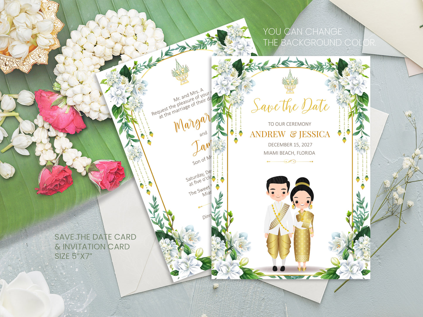 Cute Asian, Khmer, Lao, Thai Wedding invitation, E-Invite template #sewc240502