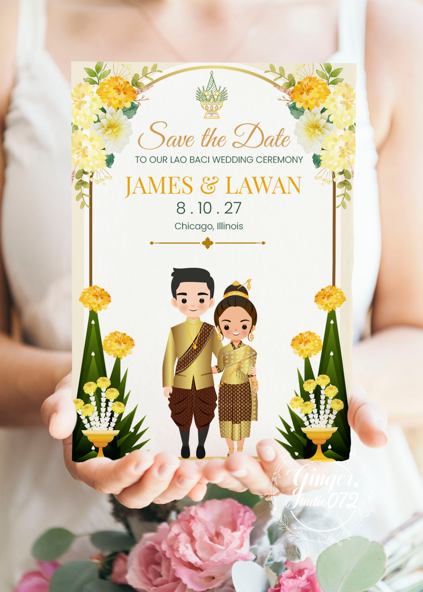 Cute Asian, Khmer, Lao, Thai Wedding invitation, E-Invite template #sewc231201