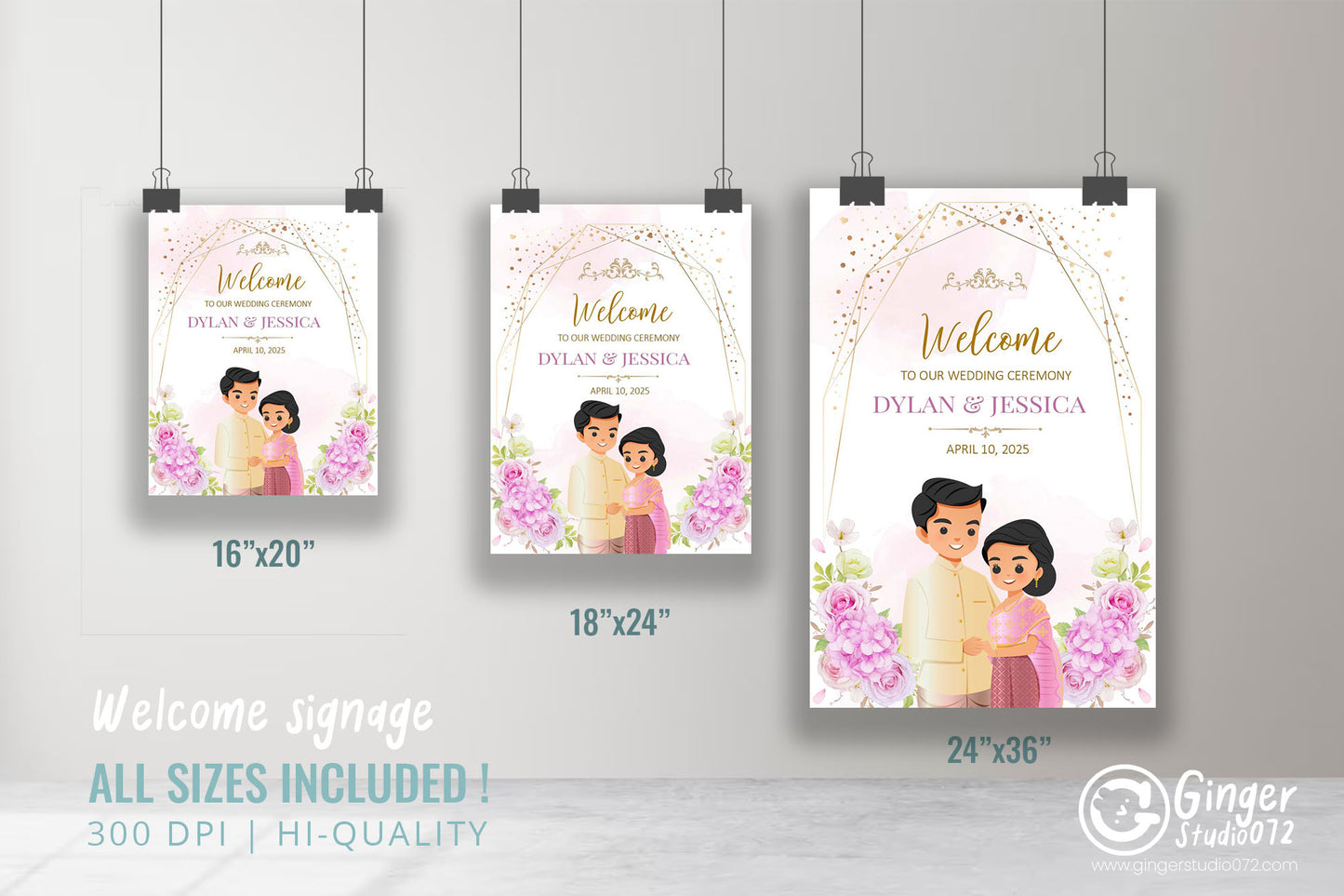 Cute Asian Wedding sign: Lao/Khmer/Thai Reception sign template #ASWC240203