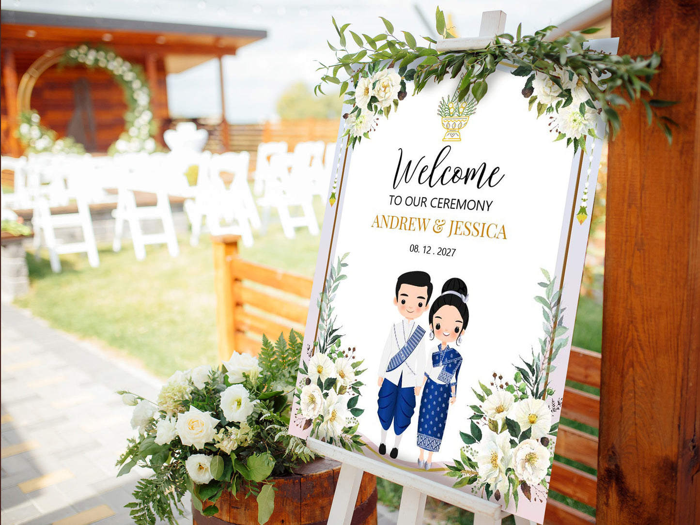 Cute  Asian Wedding, Lao/Khmer/Thai Welcome sign, Reception sign #wcsl240104