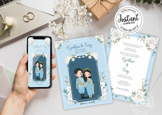 Cute Asian, Khmer, Lao, Thai Wedding invitation, E-Invite template #thwc200801