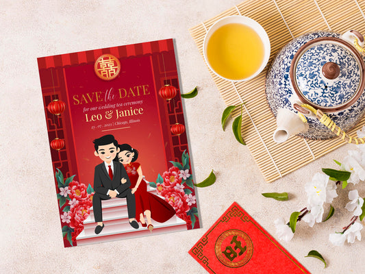 Cute Chinese Wedding, Tea Ceremony, invitation Template #cvwl230301