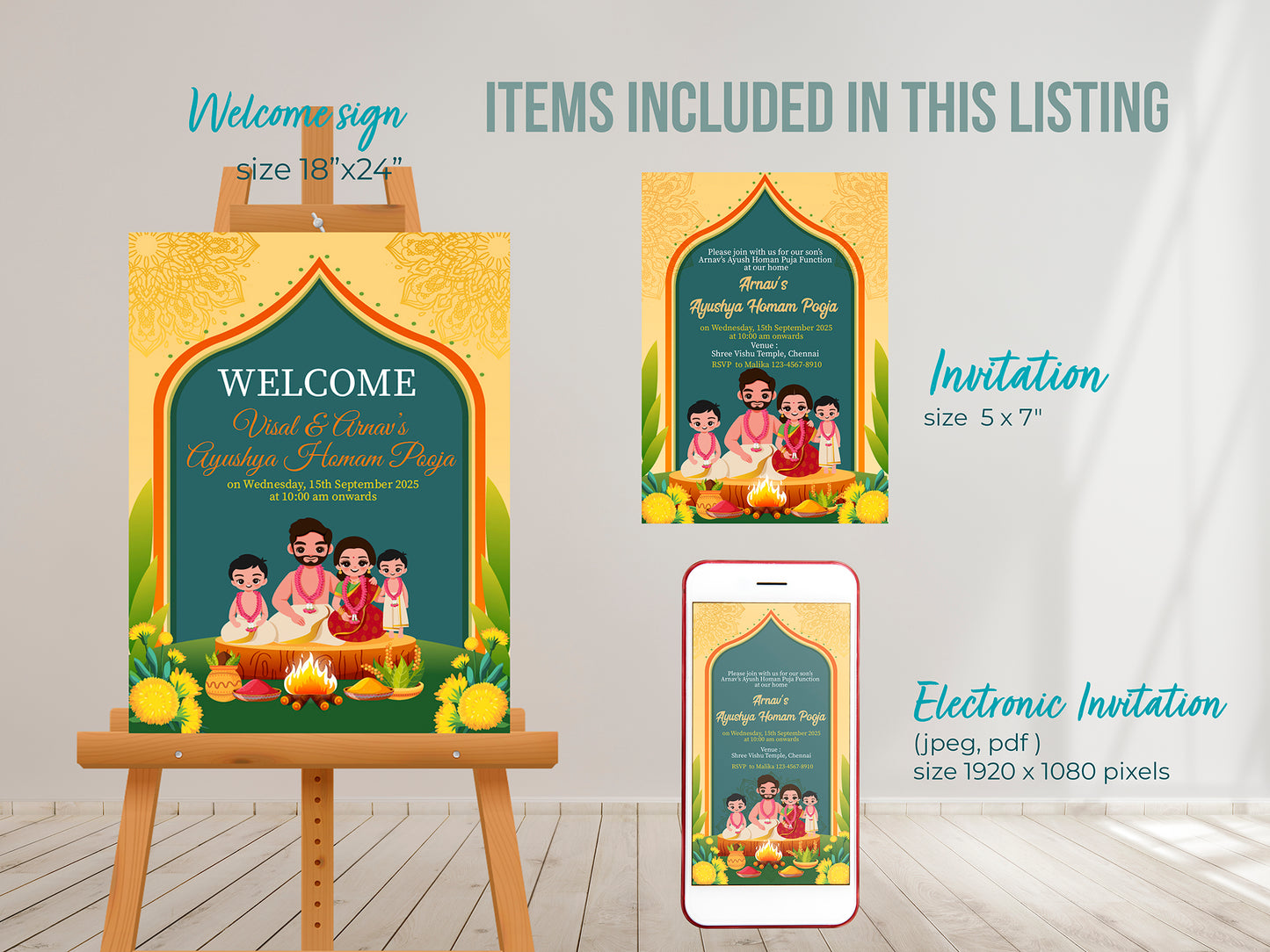 Cute Milestone invite, Ayush Homam Puja Function Ceremony, Customize Template #hfiv230601