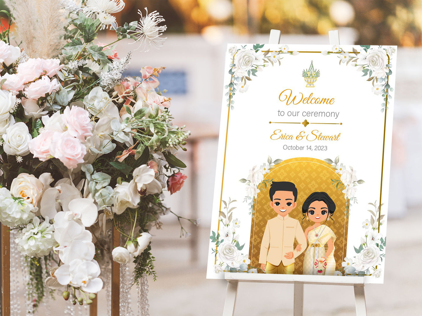 Cute  Asian Wedding sign: Lao/Khmer/Thai Welcome sign, Reception sign #wcsl240101