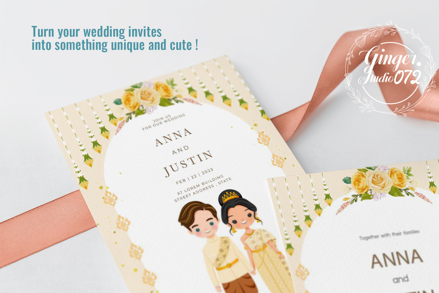 Cute Asian, Khmer, Lao, Thai Wedding invitation, E-Invite template  #sewc220103