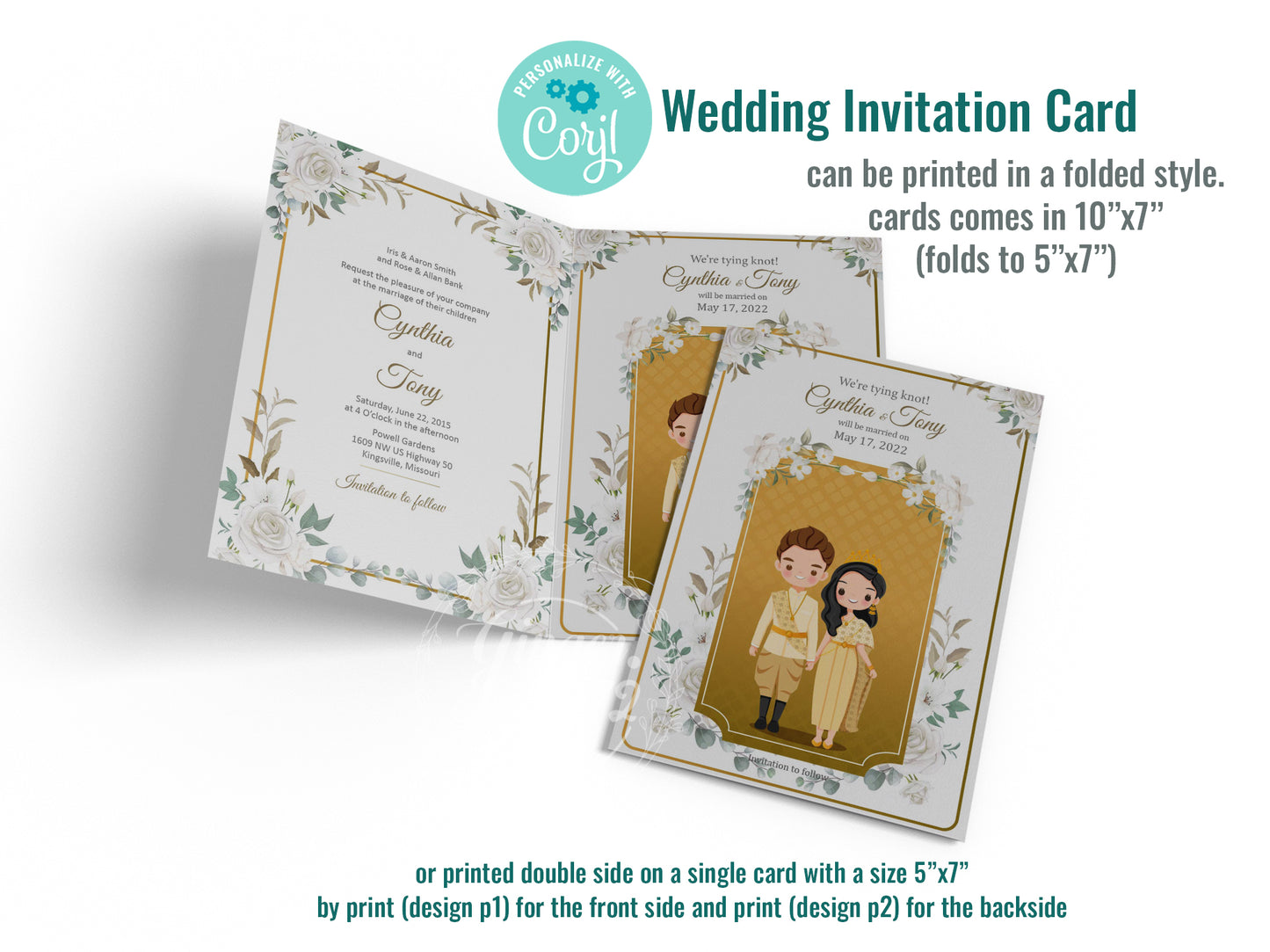 Cute Asian, Khmer, Lao, Thai Wedding invitation, E-Invite template #micv220801