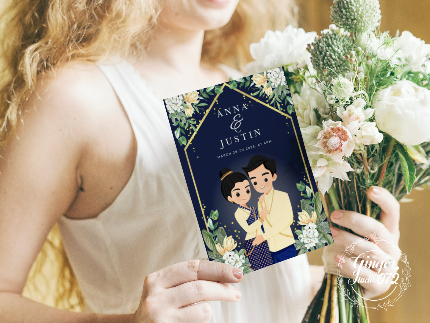 Cute Asian, Khmer, Lao, Thai Wedding invitation, E-Invite template #sewc211202