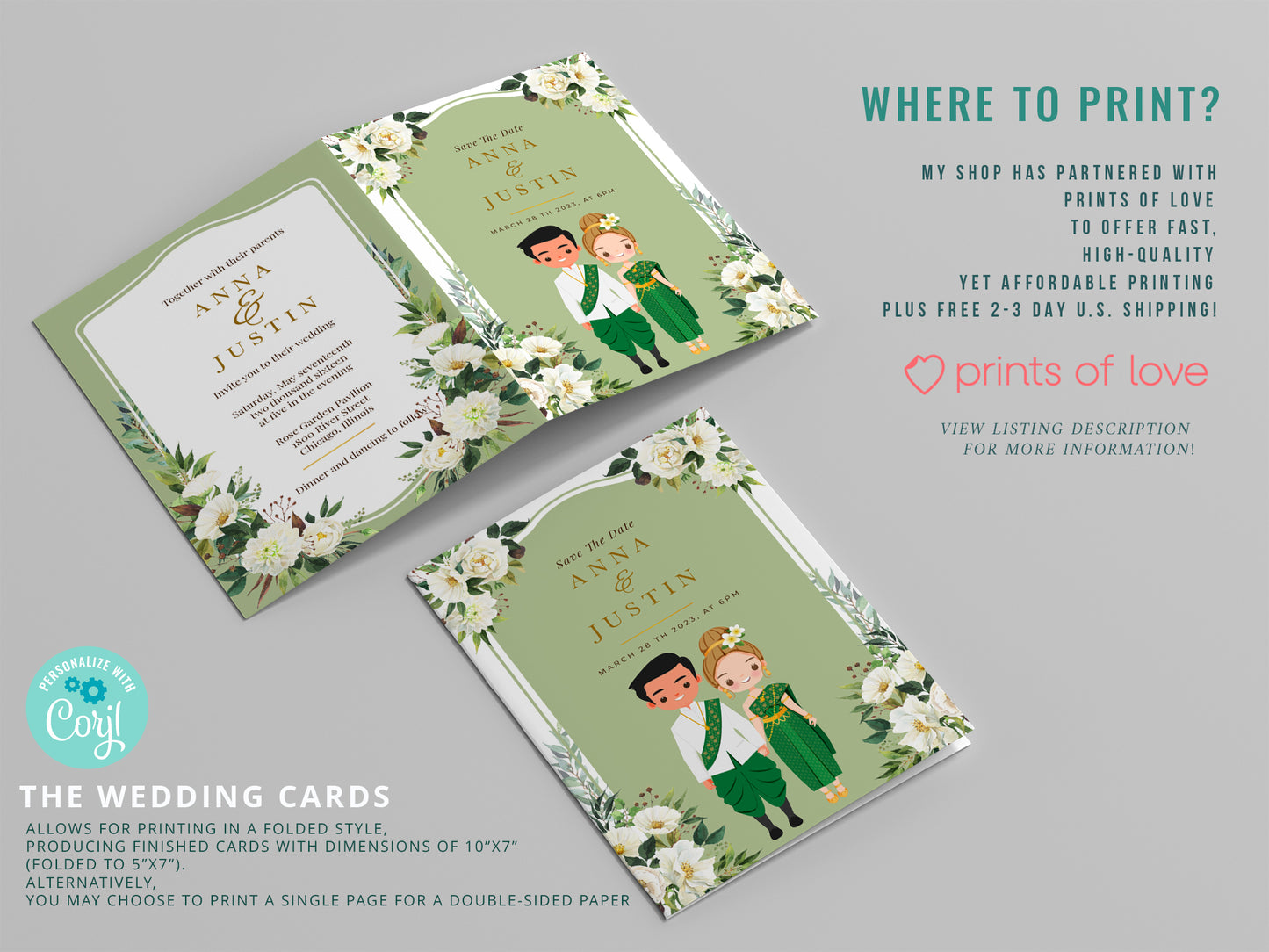 Cute Asian, Khmer, Lao, Thai Wedding invitation, E-Invite template #sewc230504