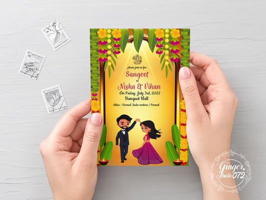 Cute Indian/Hindu wedding invite, Haldi/Mehndi/Sangeet, Customize template #idsg210401