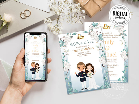 Cute Uniform wedding, Patriotic/Military Couple ,Invitation template #unifwd2001