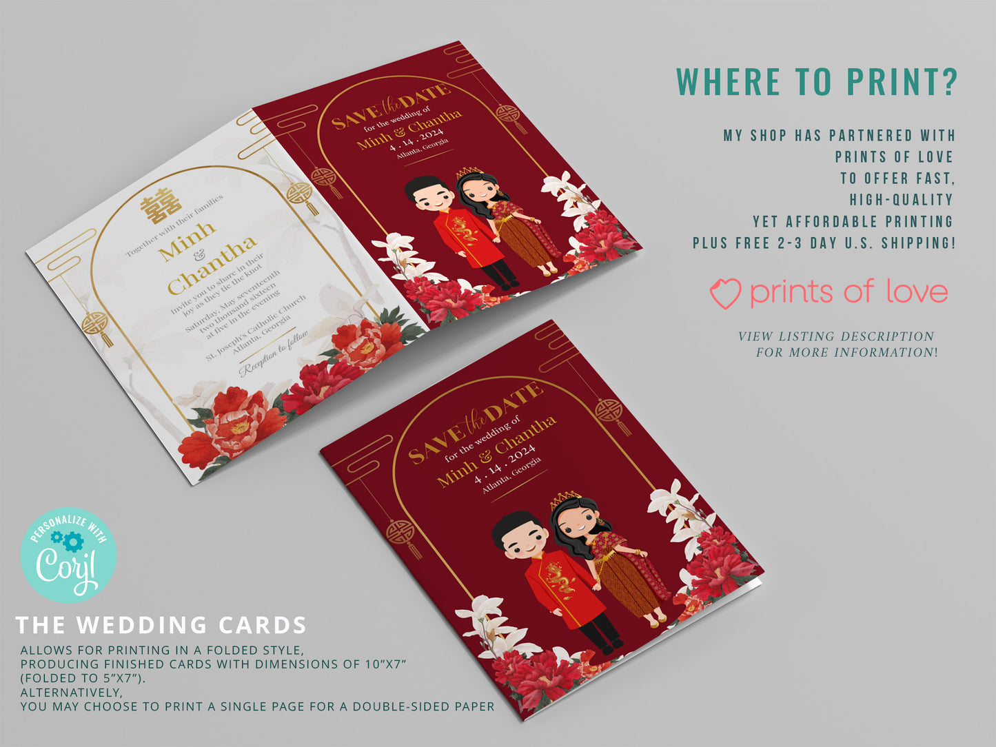 Cute Asian, Khmer, Lao, Thai Wedding invitation, E-Invite template #sewc230302