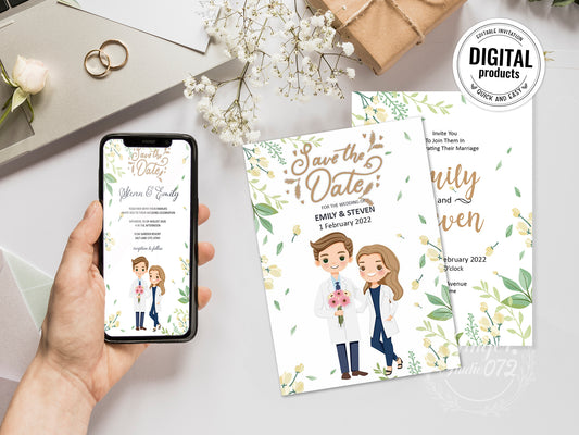 Cute Uniform wedding, Doctors Couple, invitation Template #unifwd2002