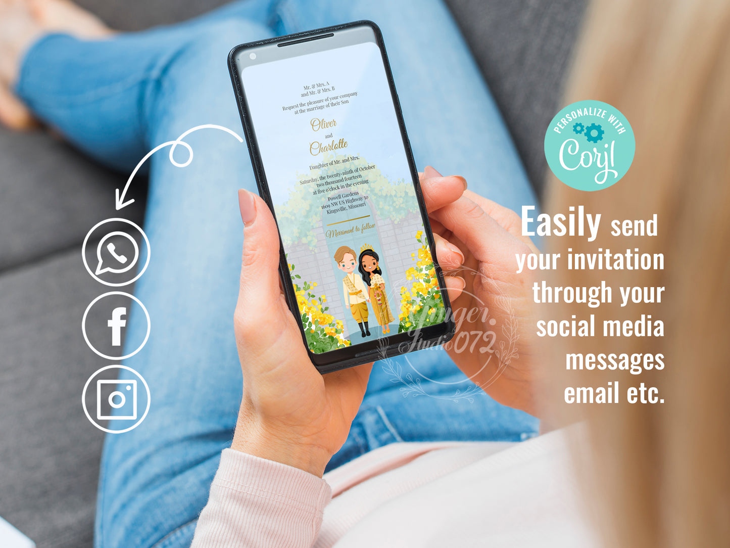 Cute Asian, Khmer, Lao, Thai Wedding invitation, E-Invite template #sewc230107