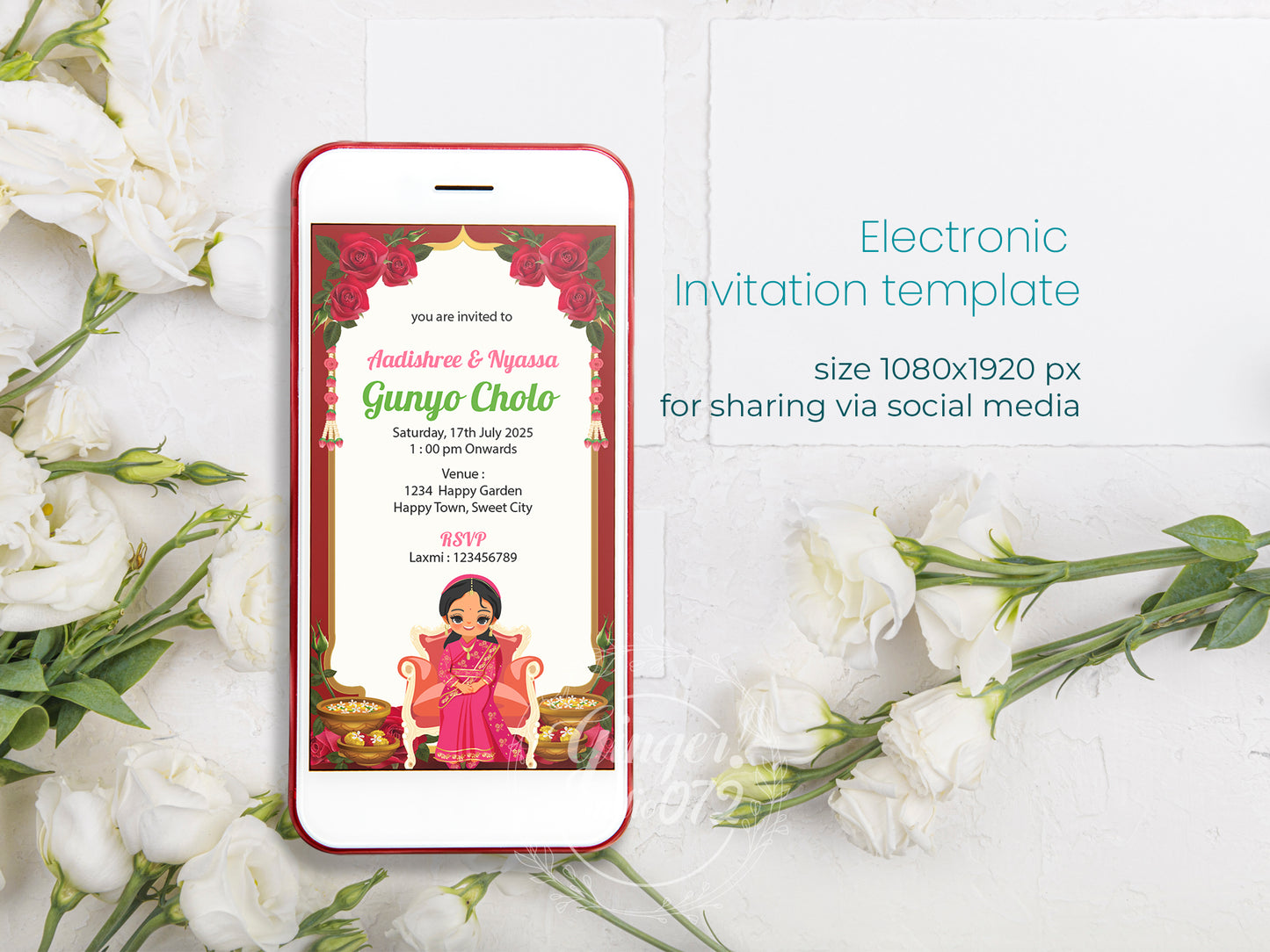 Cute Milestone invite, Gunyo Cholo Ceremony,  Customize Template #HFIV230604