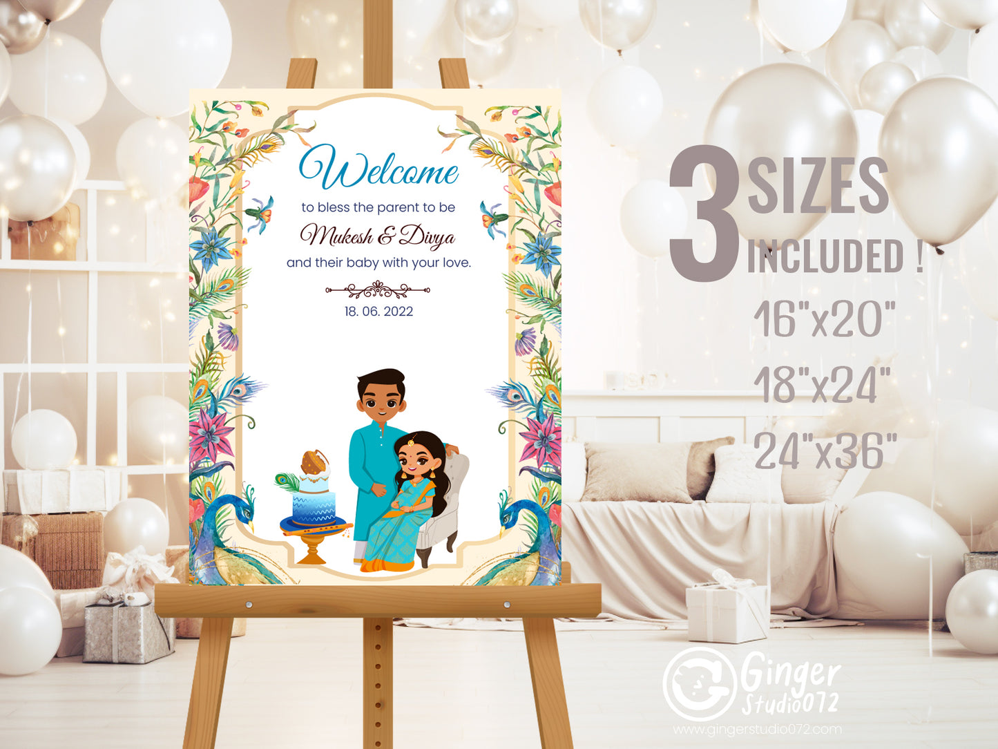 Cute Baby Shower sign, Valaikaapu, Seemantham, Customize Template #wcsl2201201