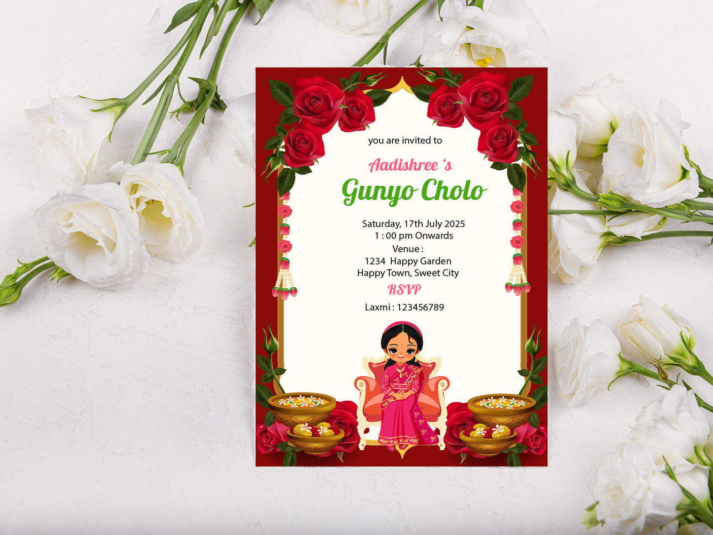 Cute Milestone invite, Gunyo Cholo Ceremony,  Customize Template #HFIV230604
