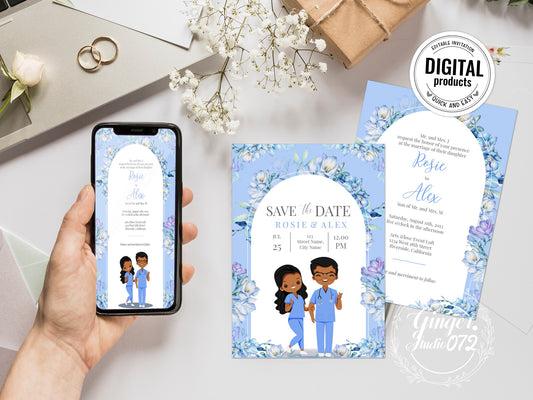 Cute Uniform Wedding, Doctor couple wedding, Invitation Template #UWIV230101