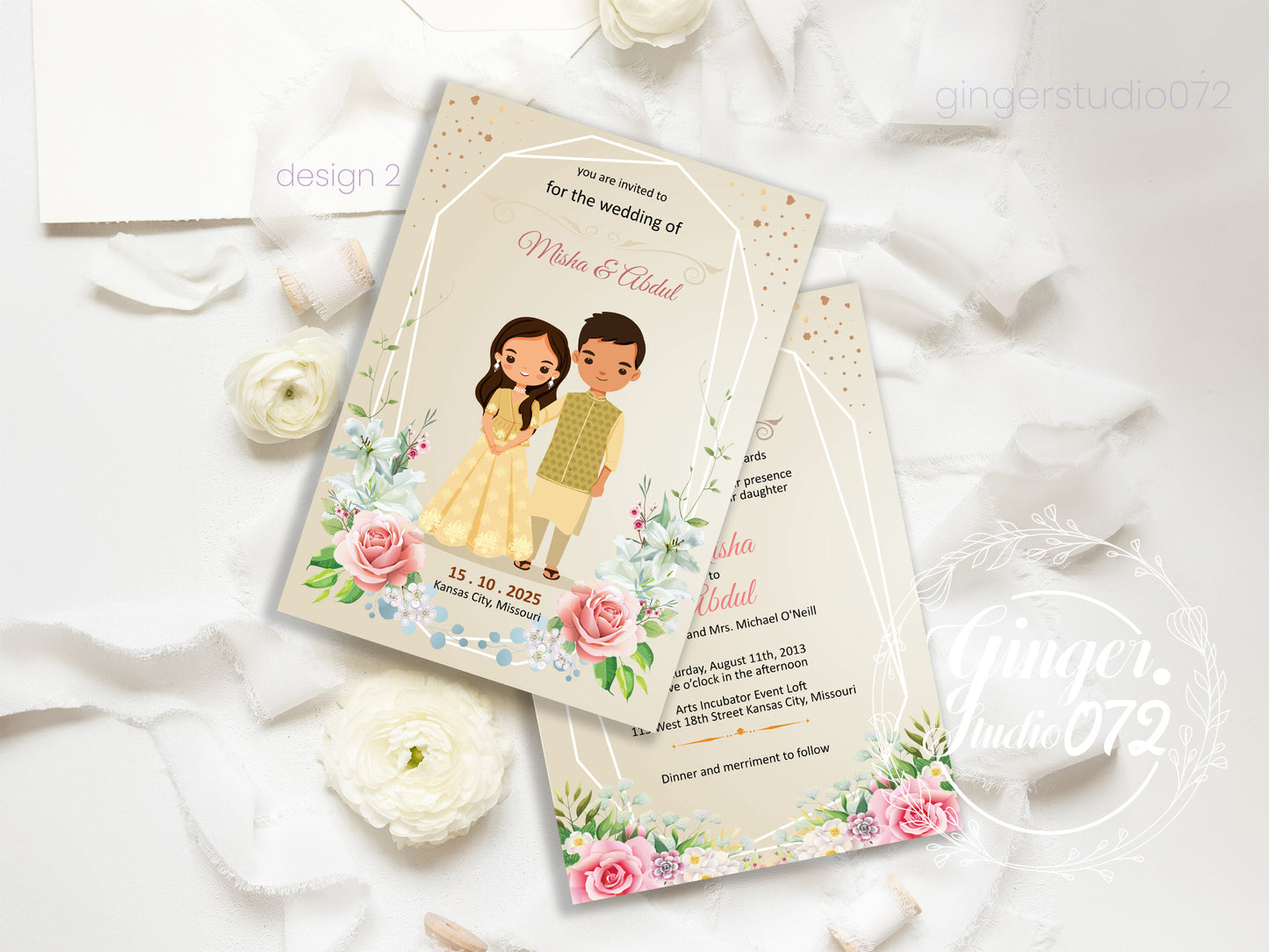 Cute Indian/Hindu wedding invite, Haldi/Mehndi/Sangeet, Customize template #idwc201003