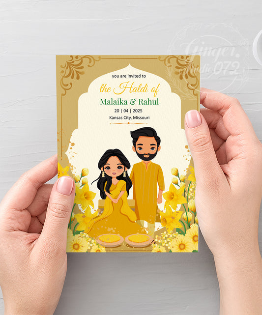 Cute Indian/Hindu wedding invite, Haldi/Mehndi/Sangeet, Customize template #idhd210501