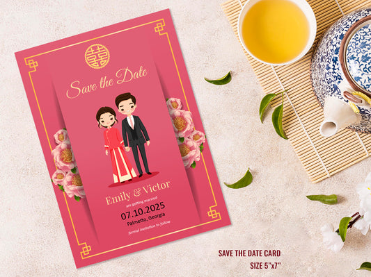Cute Chinese Wedding, Tea Ceremony, invitation Template #cnwc08841