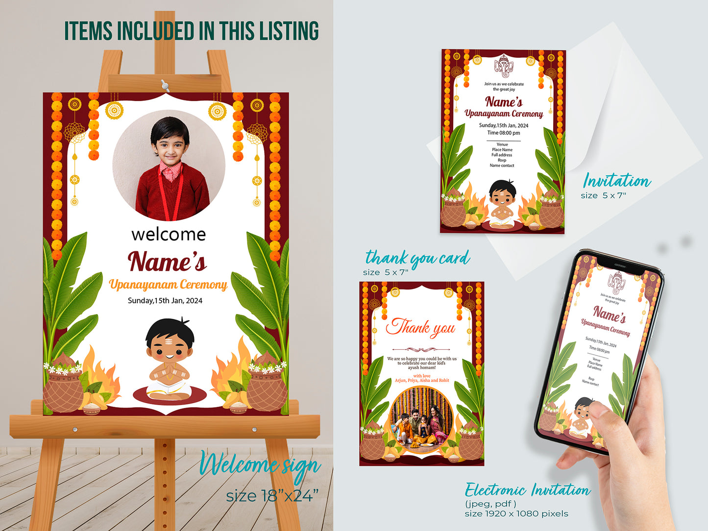 Cute Milestone invite, Upanayanam Ceremony, Customize Template #UNIV220901