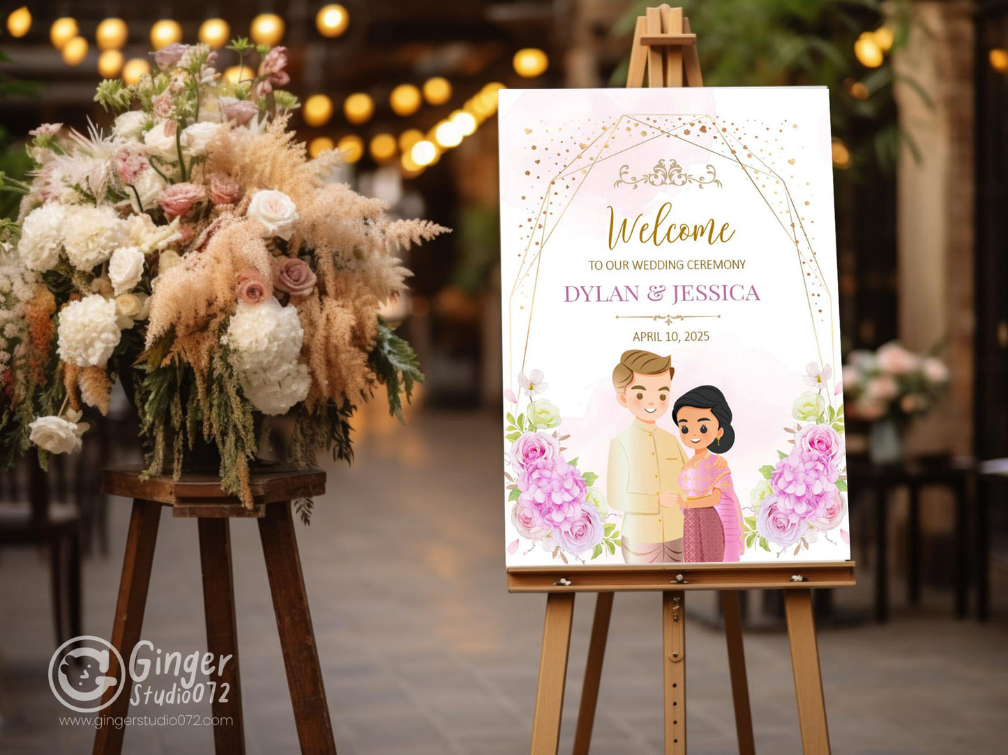 Cute Asian Wedding sign: Lao/Khmer/Thai Reception sign template #ASWC240203