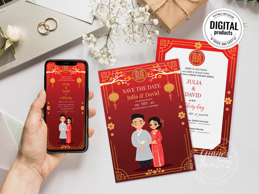Chinese & Korean Tea Ceremony invites -Digital Template (Editable PDF) #cniv231001