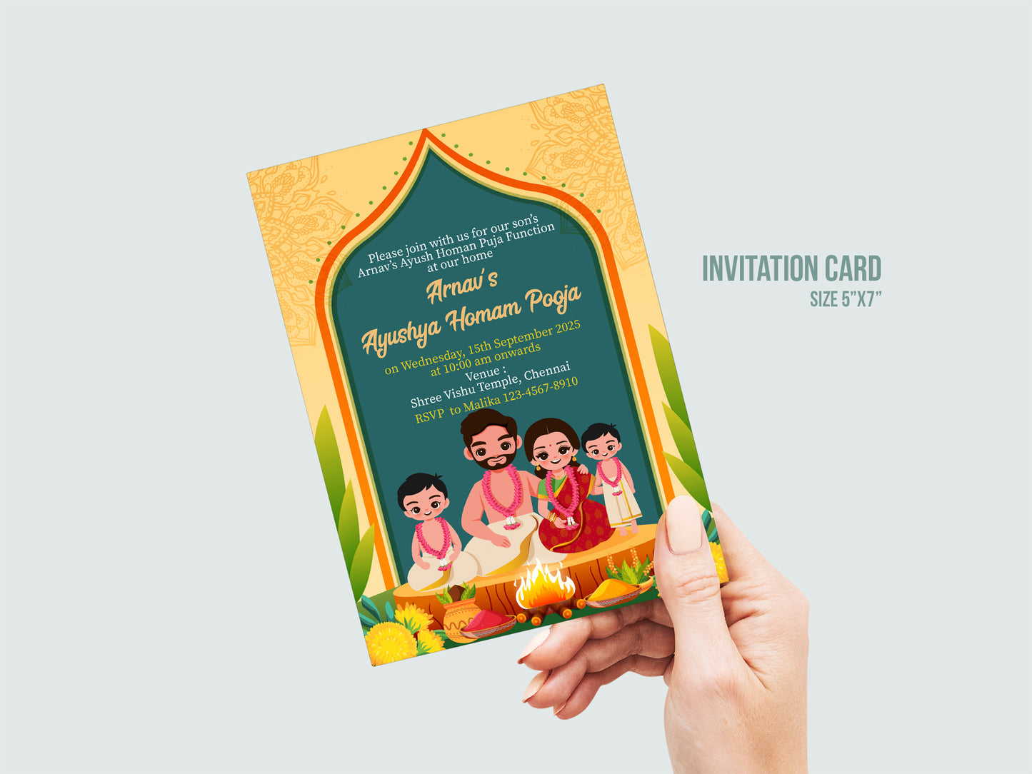 Cute Milestone invite, Ayush Homam Puja Function Ceremony, Customize Template #hfiv230601