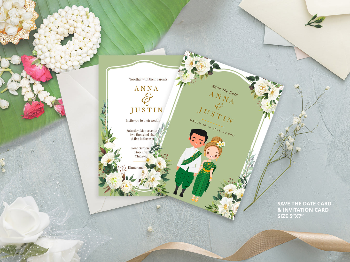 Cute Asian, Khmer, Lao, Thai Wedding invitation, E-Invite template #sewc230504
