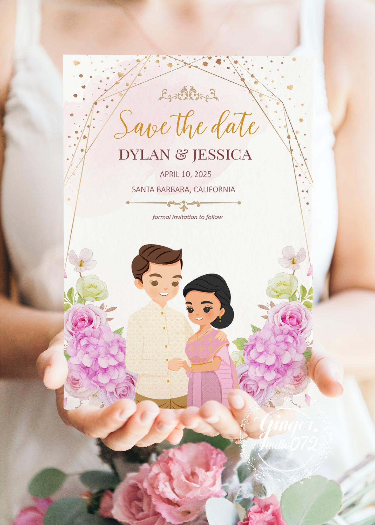 Cute Asian, Khmer, Lao, Thai Wedding invitation, E-Invite template #sewc220903