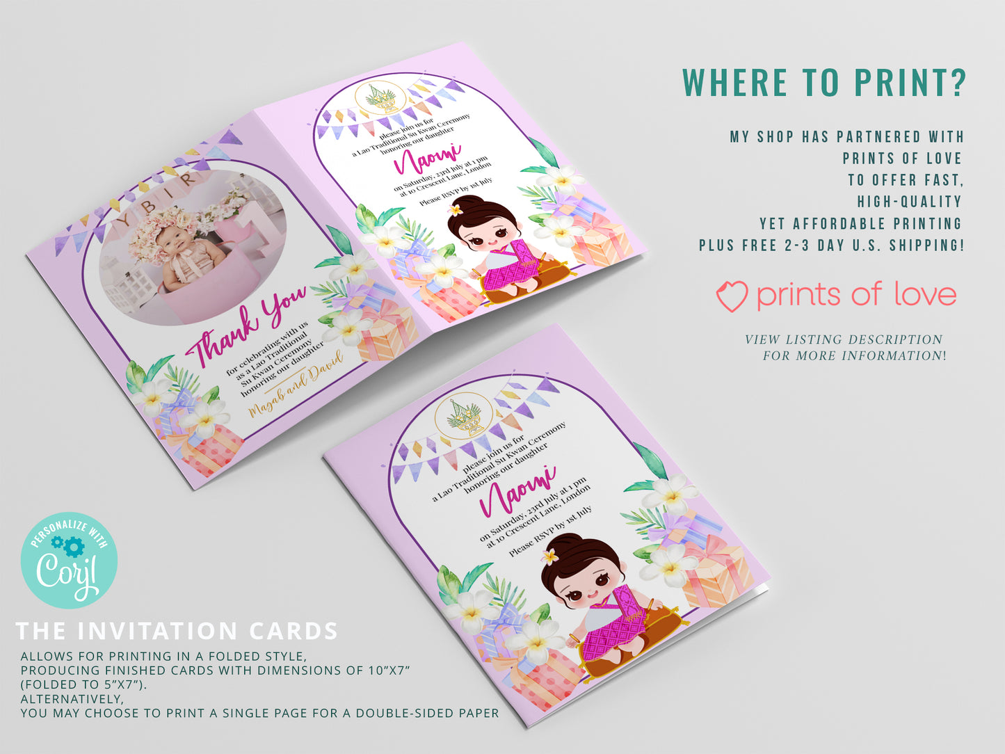 Cute 1st Birthday Invitation, Southeast Asian Theme, Customize Template #fbiv230504