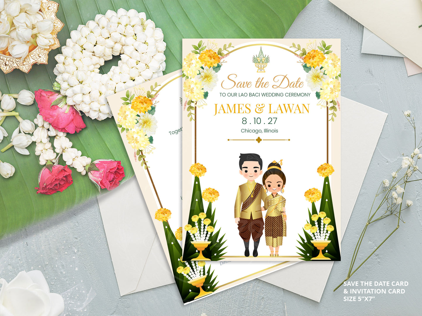 Cute Asian, Khmer, Lao, Thai Wedding invitation, E-Invite template #sewc231201
