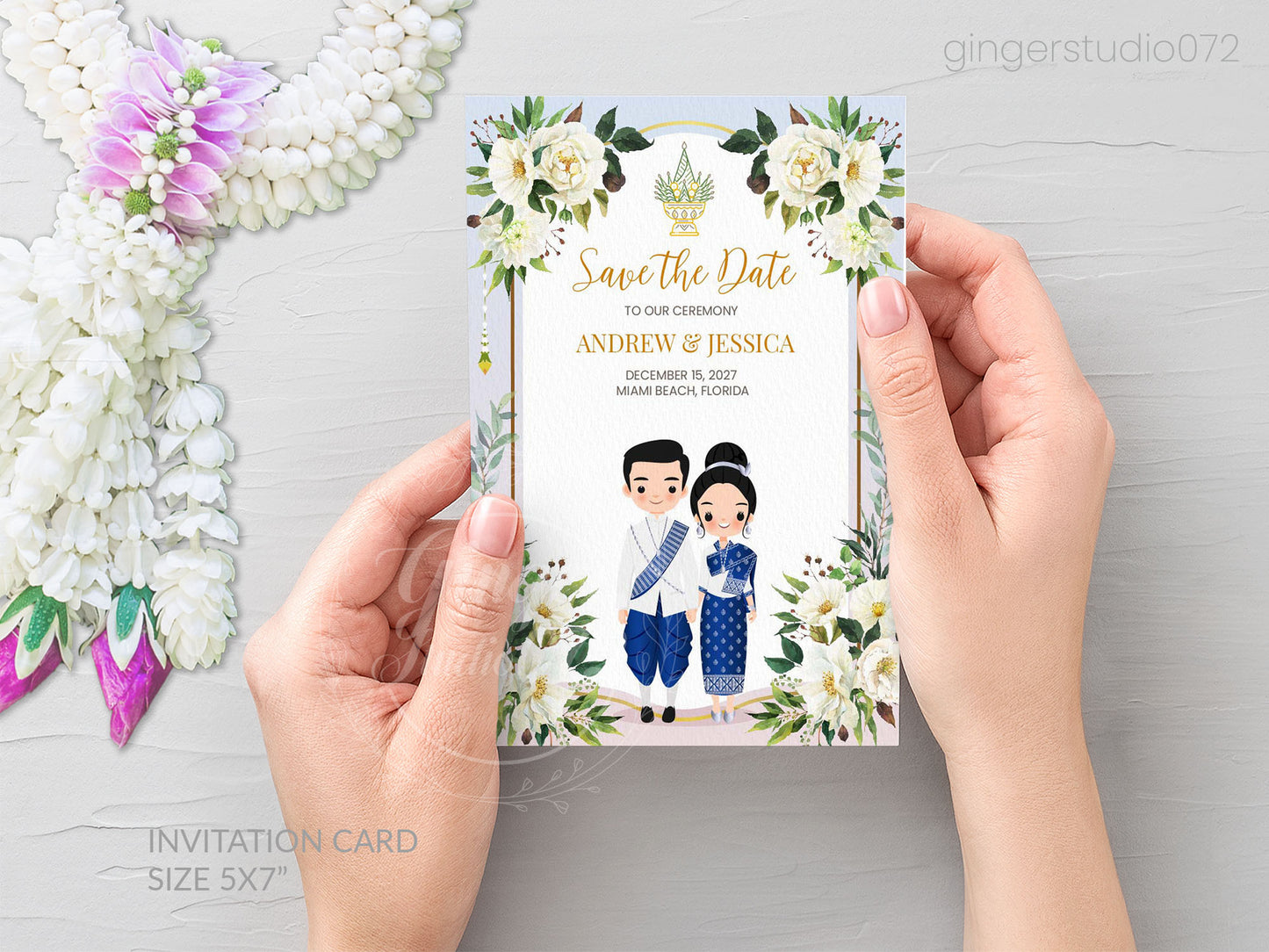 Cute Asian, Khmer, Lao, Thai Wedding invitation, E-Invite template #sewc240101