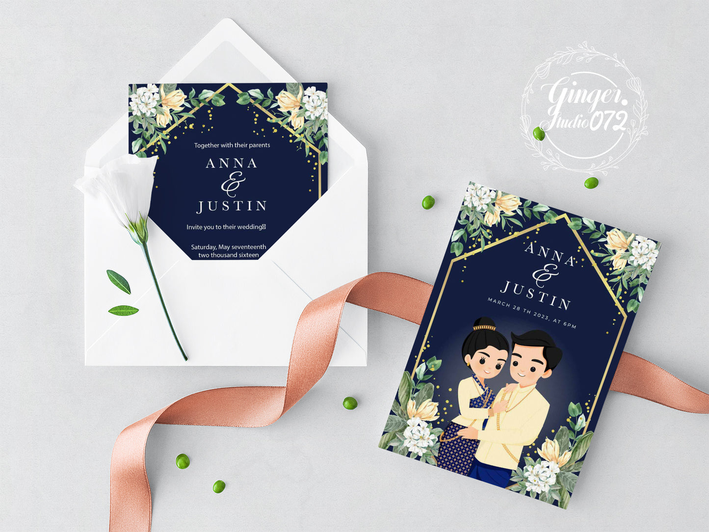 Cute Asian, Khmer, Lao, Thai Wedding invitation, E-Invite template #sewc211202