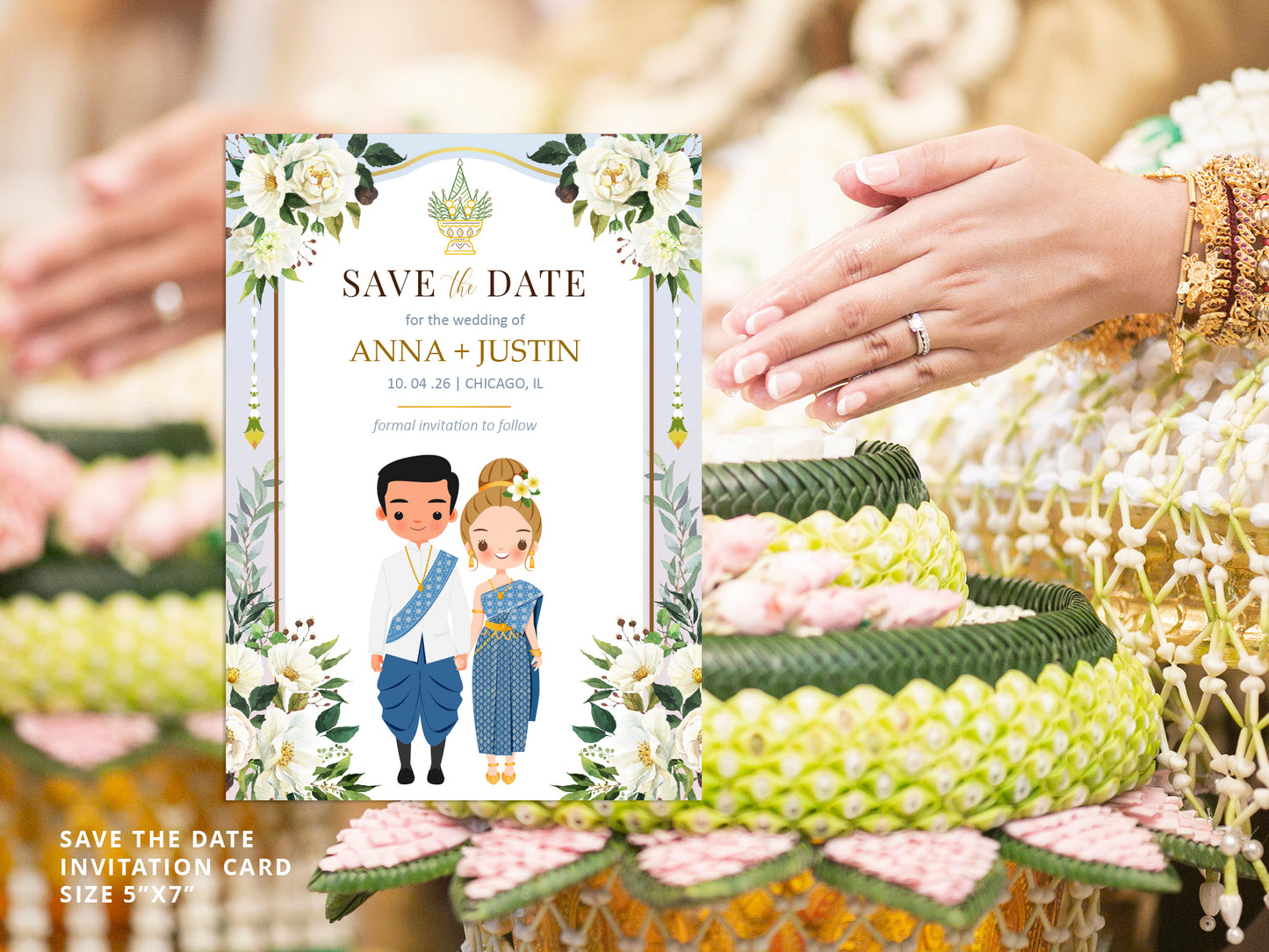 Cute Asian, Khmer, Lao, Thai Wedding invitation, E-Invite template  #sewc230502