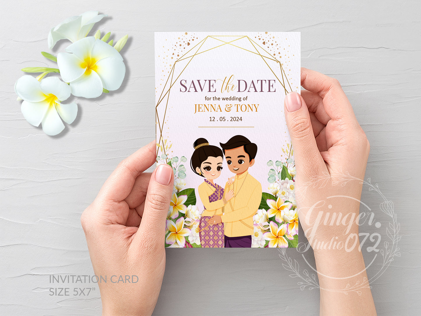 Cute Asian, Khmer, Lao, Thai Wedding invitation, E-Invite template #sewc230605