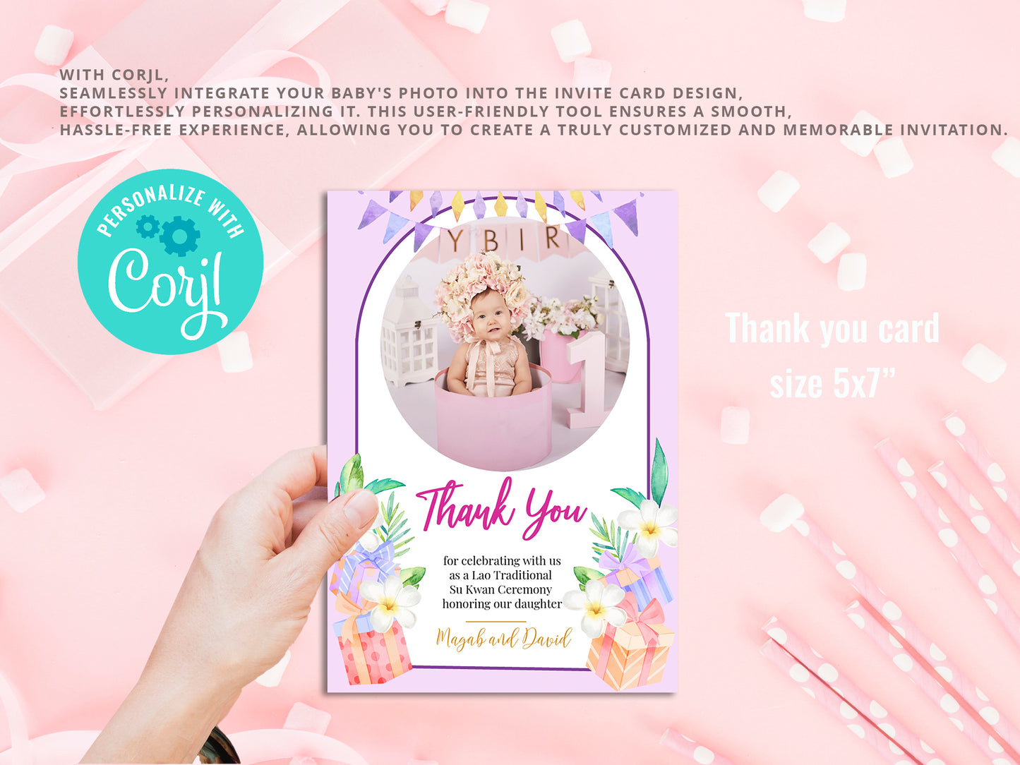 Cute 1st Birthday Invitation, Southeast Asian Theme, Customize Template #fbiv230504