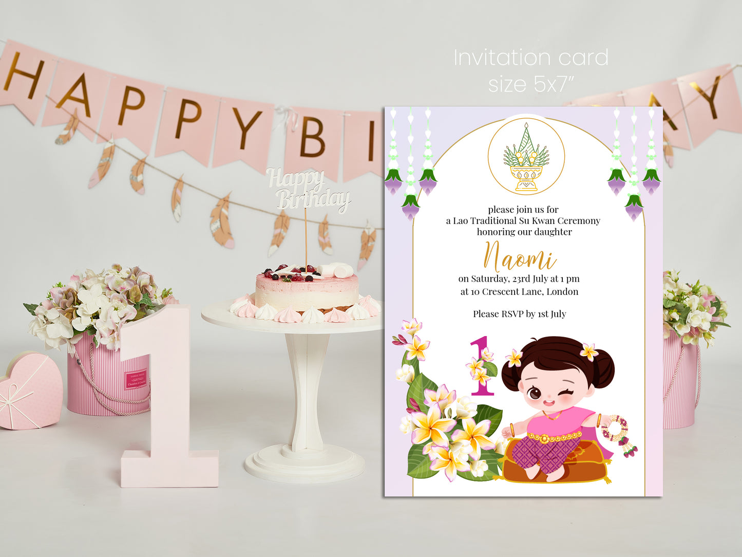 Cute 1st Birthday Invitation, Southeast Asian Theme, Customize Template #fbiv230502
