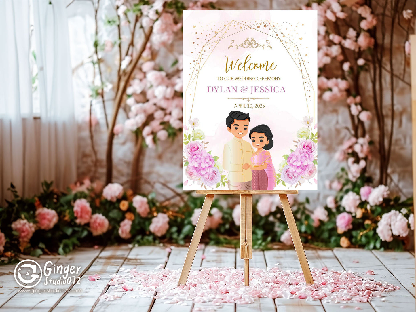Cute Asian Wedding sign: Lao/Khmer/Thai Reception sign template #ASWC240203