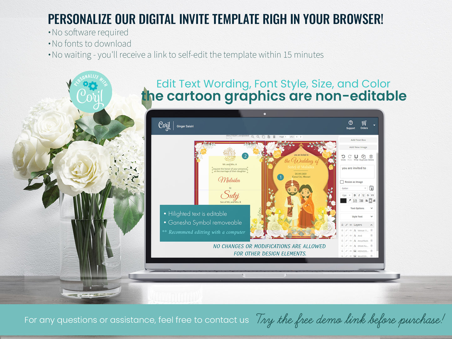 Cute Indian/Hindu wedding invite, Haldi/Mehndi/Sangeet, Customize template #idwc210201