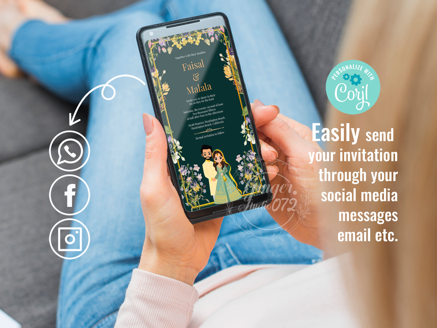Cute Indian/Hindu wedding invite, Haldi/Mehndi/Sangeet, Customize template #idwc210109