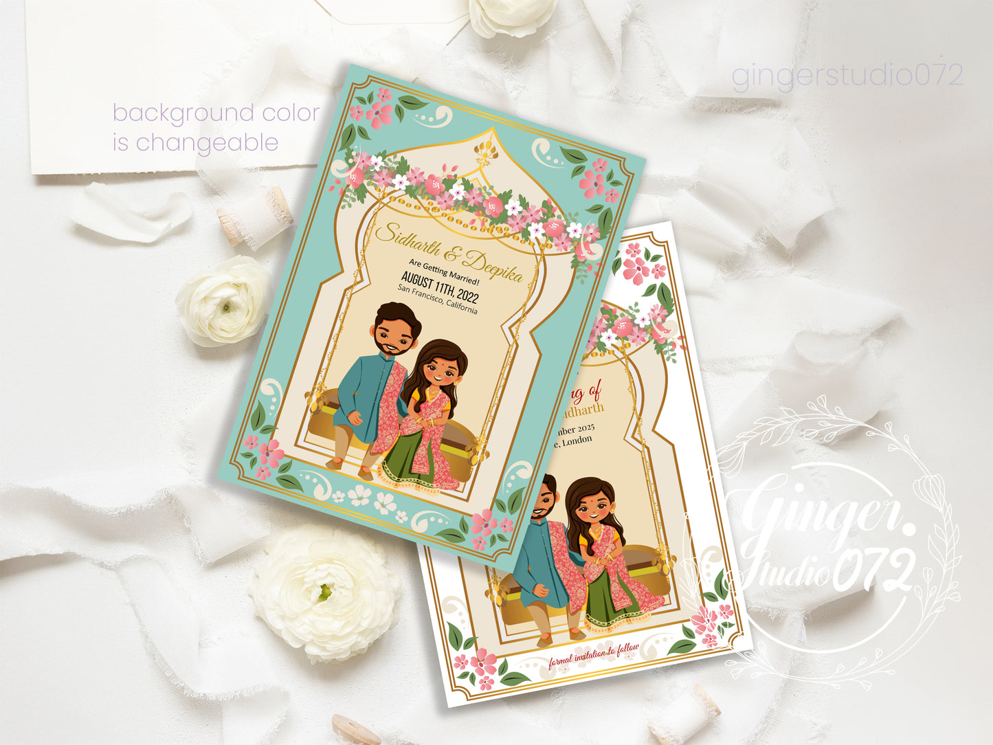 Cute Indian/Hindu wedding invite, Haldi/Mehndi/Sangeet, Customize template #idwc20501