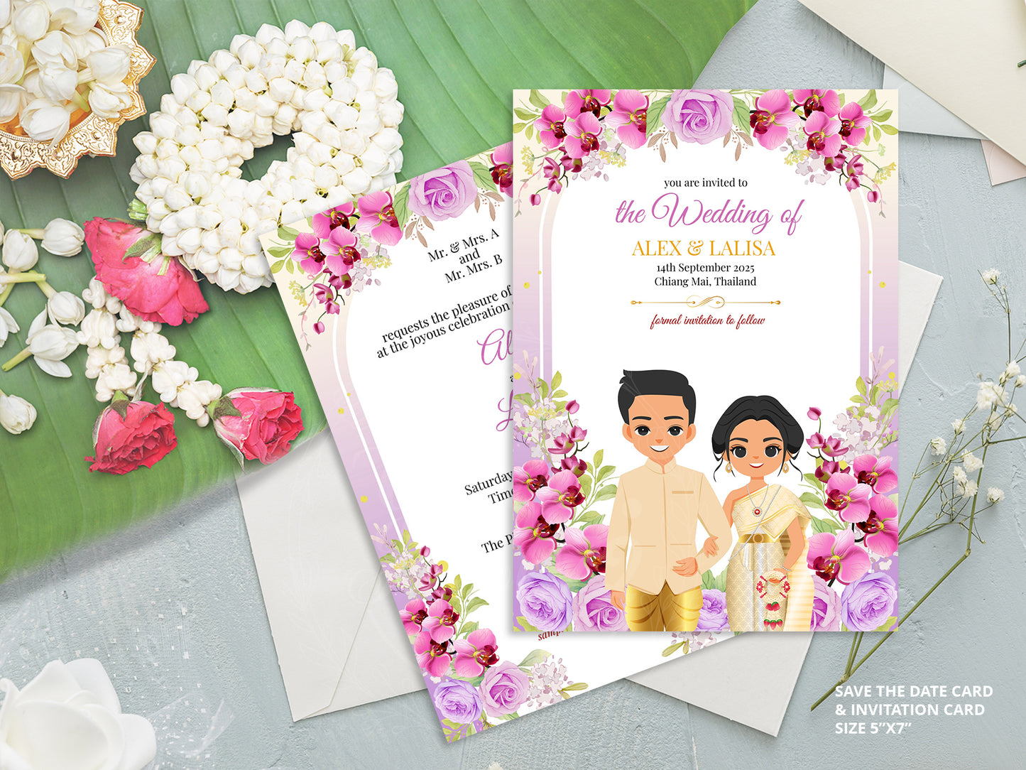Cute Asian, Khmer, Lao, Thai Wedding invitation, E-Invite template #sewc230702