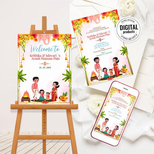 Cute Milestone invite, Ayush Homam puja function, Customize Template #hfiv2301202