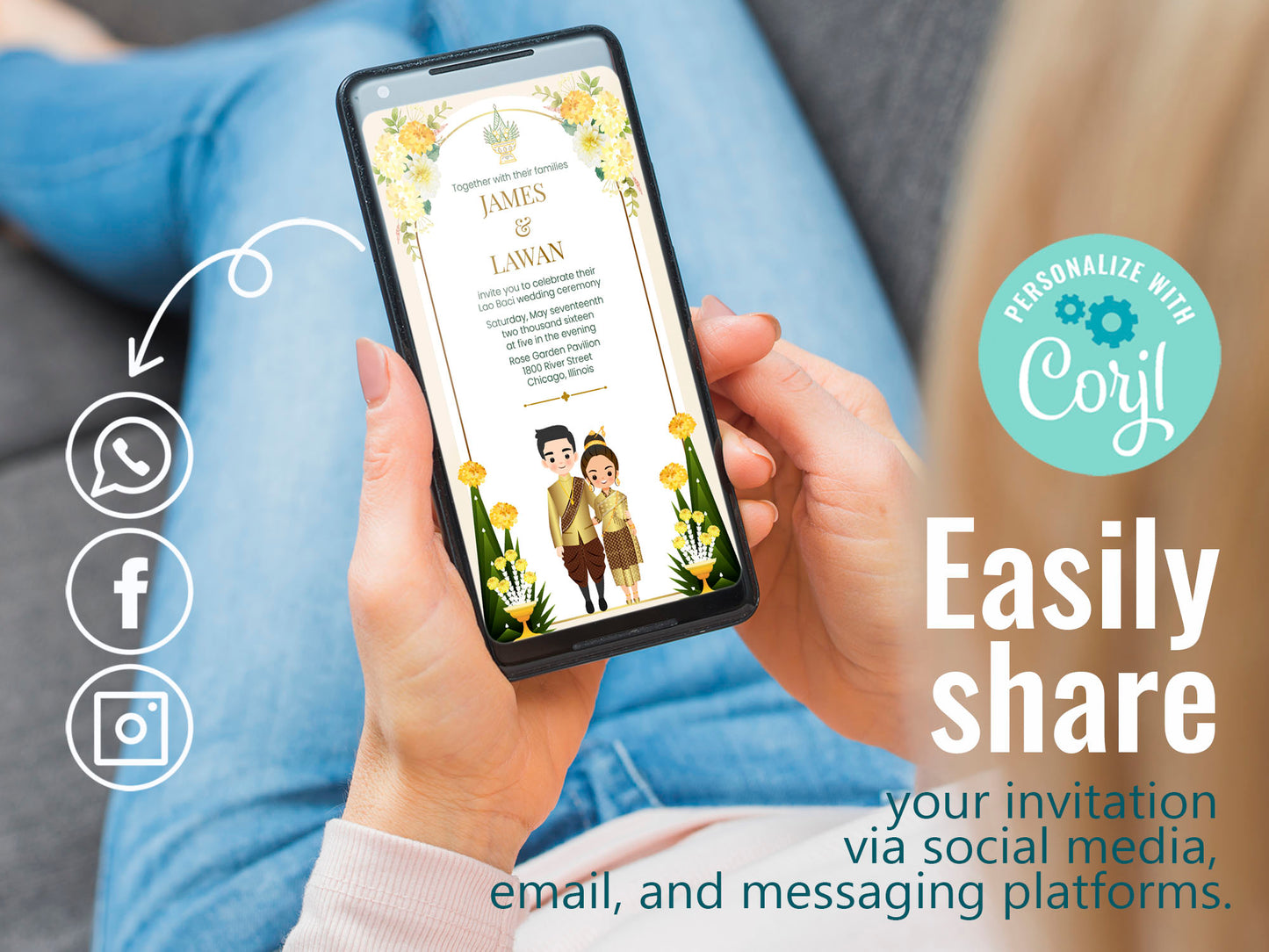 Cute Asian, Khmer, Lao, Thai Wedding invitation, E-Invite template #sewc231201