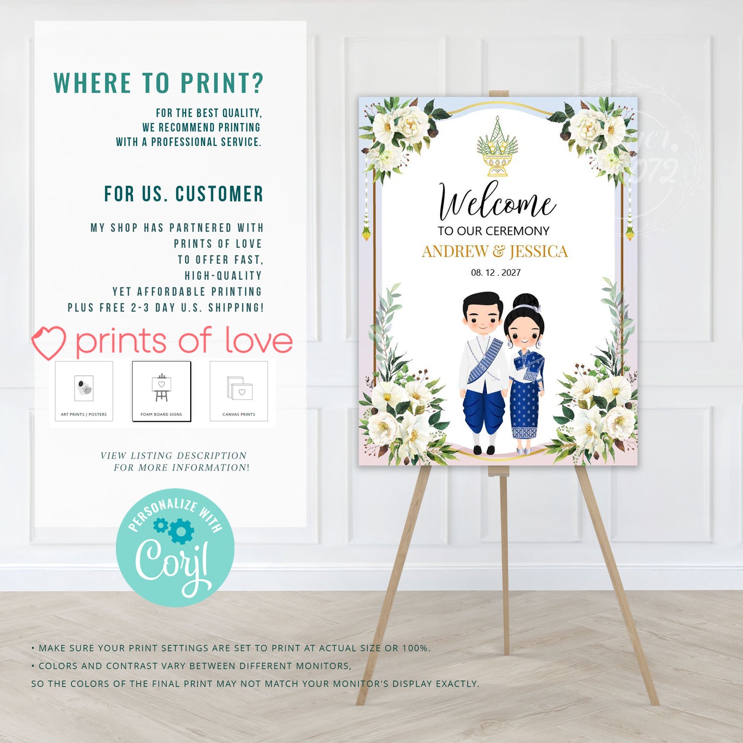 Cute  Asian Wedding, Lao/Khmer/Thai Welcome sign, Reception sign #wcsl240104