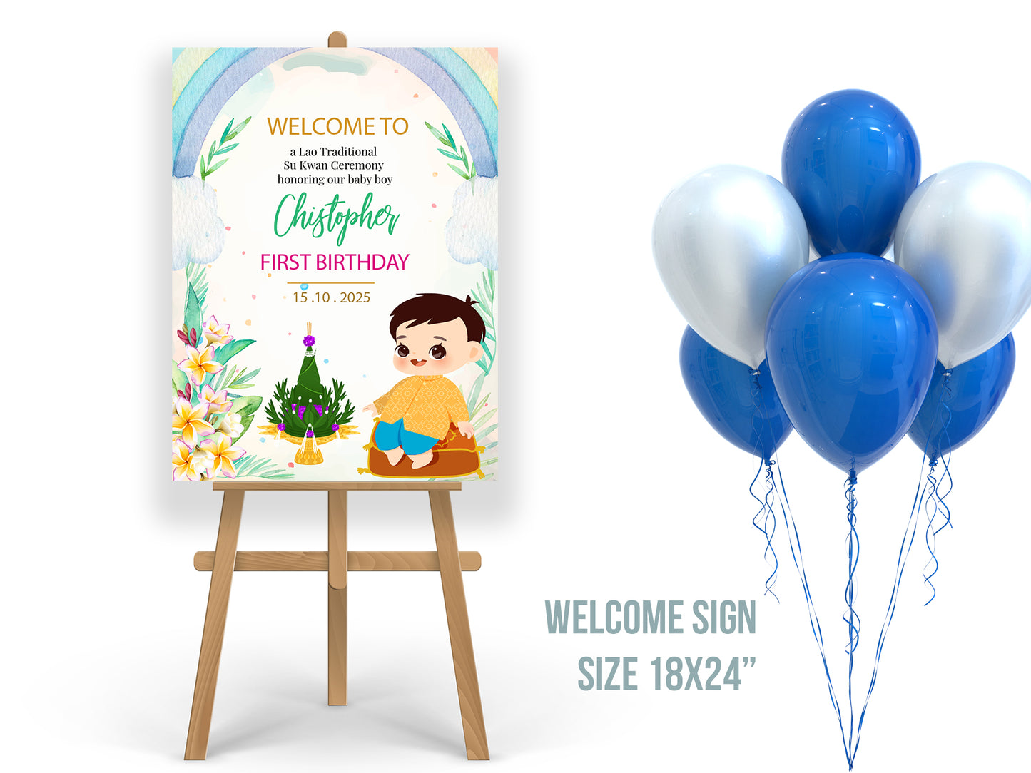 Cute 1st Birthday Invitation, Southeast Asian Theme, Customize Template #fbiv230505