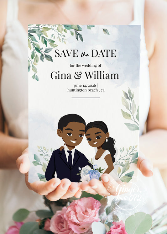 Cute African-American wedding Invitation, Customize template #bcwd210501